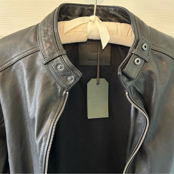 ALL SAINTS Cora Leather Jacket Black Size L - Picture 4 of 10